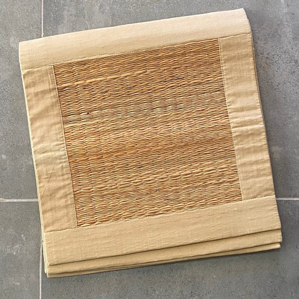 Set of 4 Square Woven Natural Fiber Placemats‎ w/ Fabric Borders CLEAN CONDITION